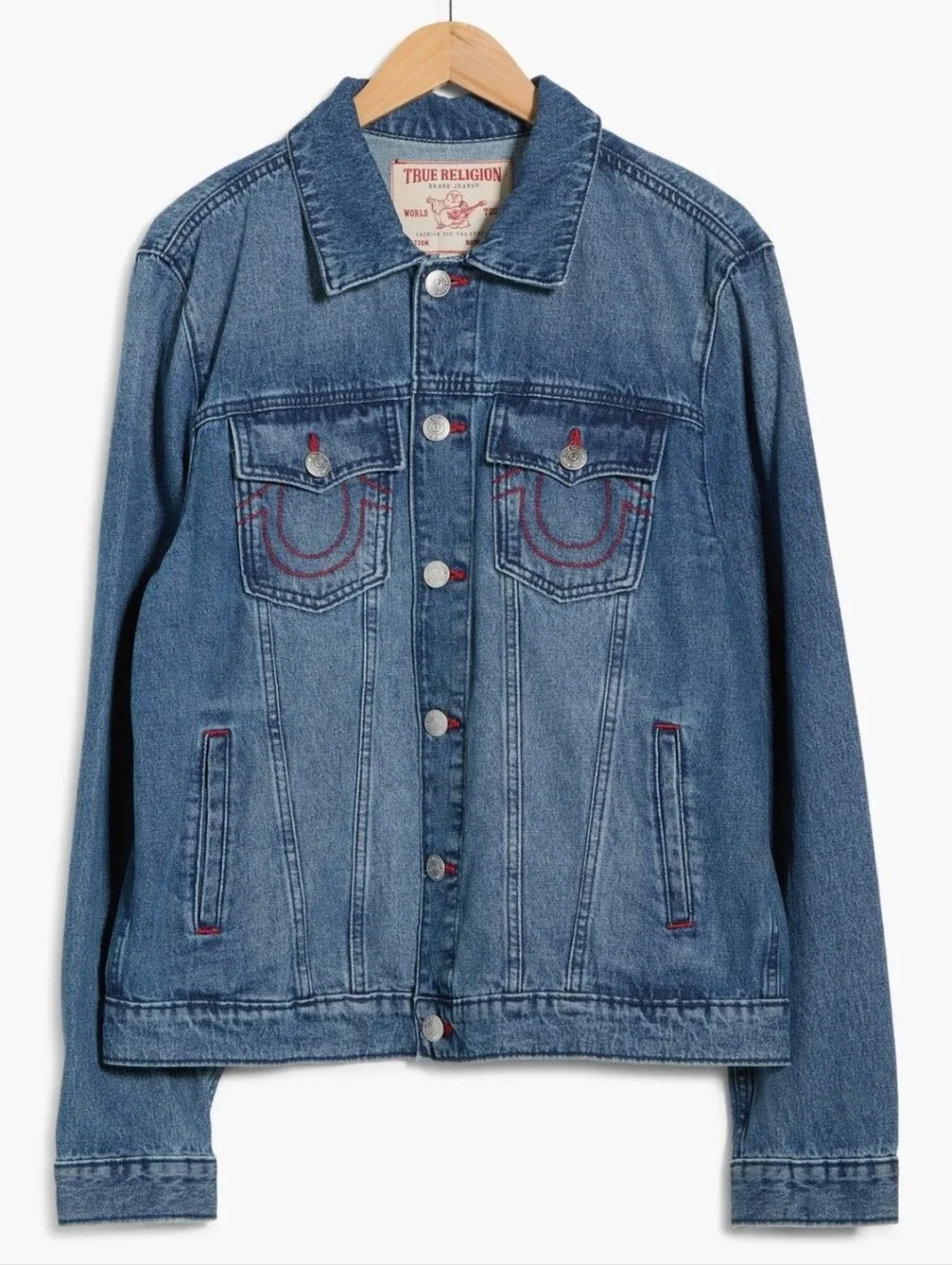 True Religion Mens logo print denim jacket Medium Blue Large